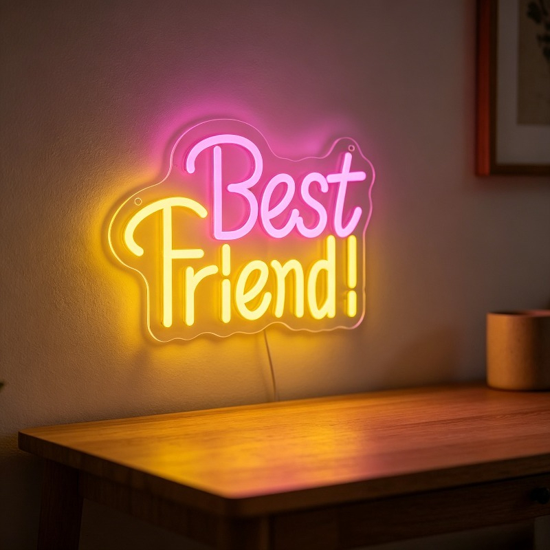 Bedroom Lighting Decor Ideas - لافتة نيون مضيئة بعبارة 'أفضل صديق'