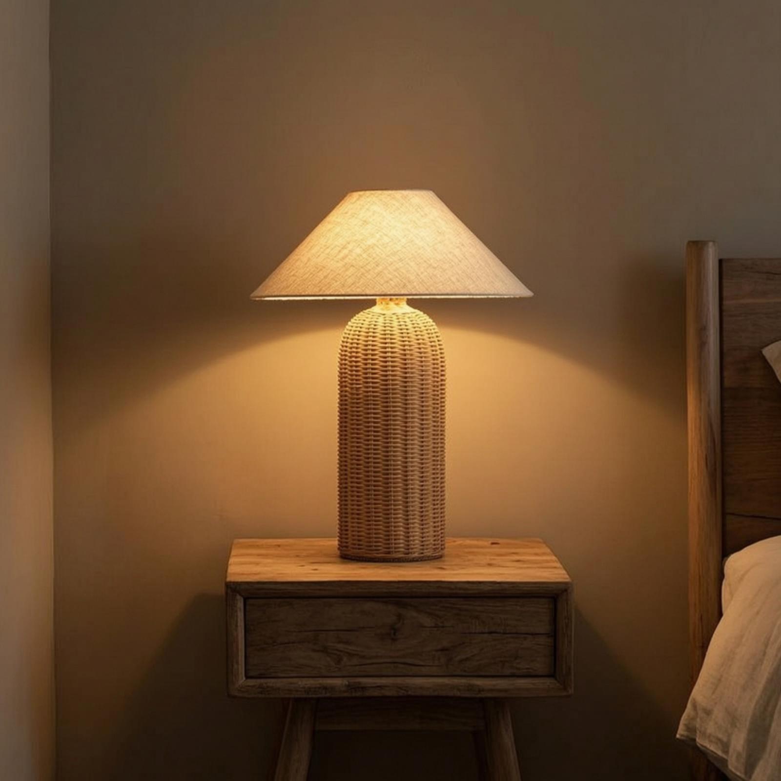 Lighting Table Decor - مصباح طاولة جانبي بقاعدة من الروطان