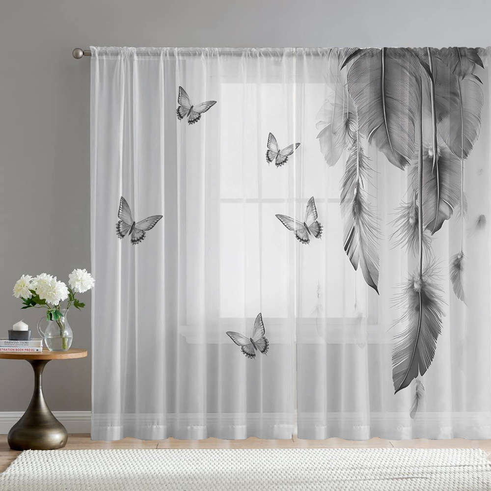 Fairy Light Curtain - قطعتان من الستائر الشفافة المطبوعة رقميًا،