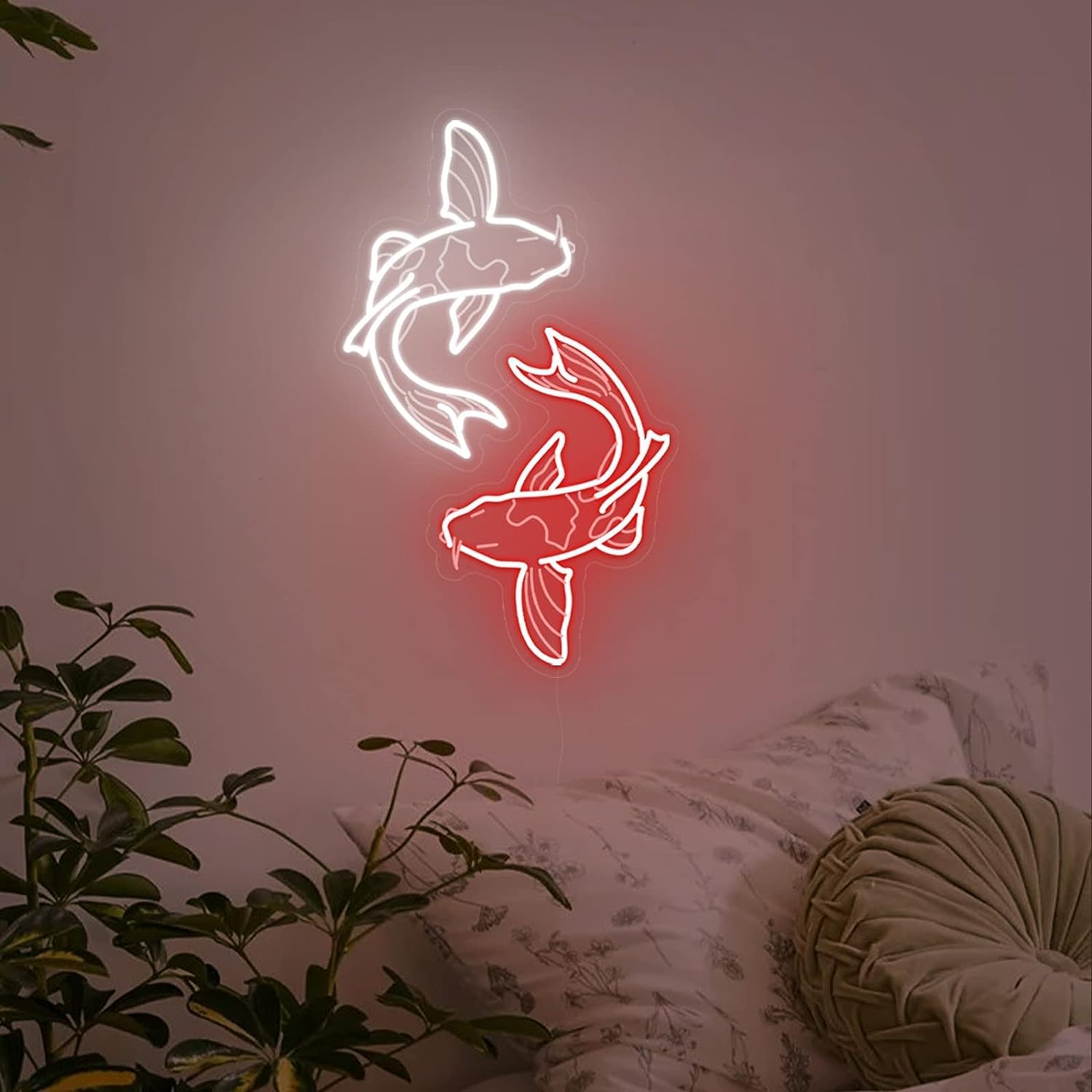 لافتة نيون على شكل سمكة الكوي، - مراجعة Japanese Lighting Decor وسعره