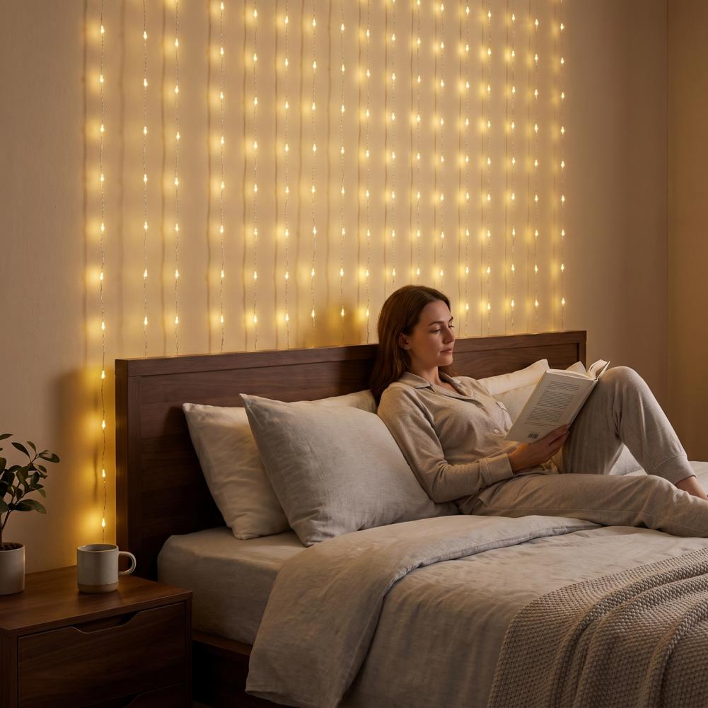 أضواء ستارة لغرفة النوم، 400 م - مراجعة Fairy Light Curtain وسعره